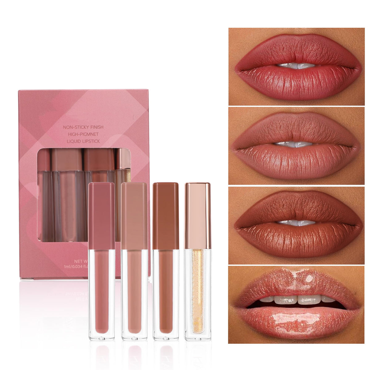 Allphv Set de Labiales Líquidos 4 Piezas- Kit de Maquillaje Diario (C)