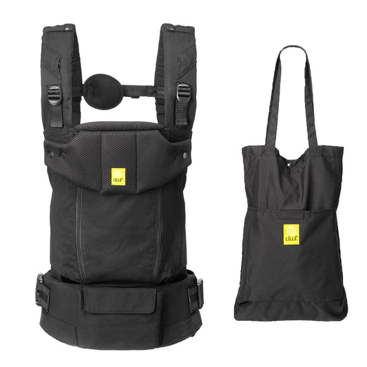 LILLEbaby Serenity All Seasons SIX-Position Ergonomic Baby & Child Carrier with Convertible Tote, Black - Cotton