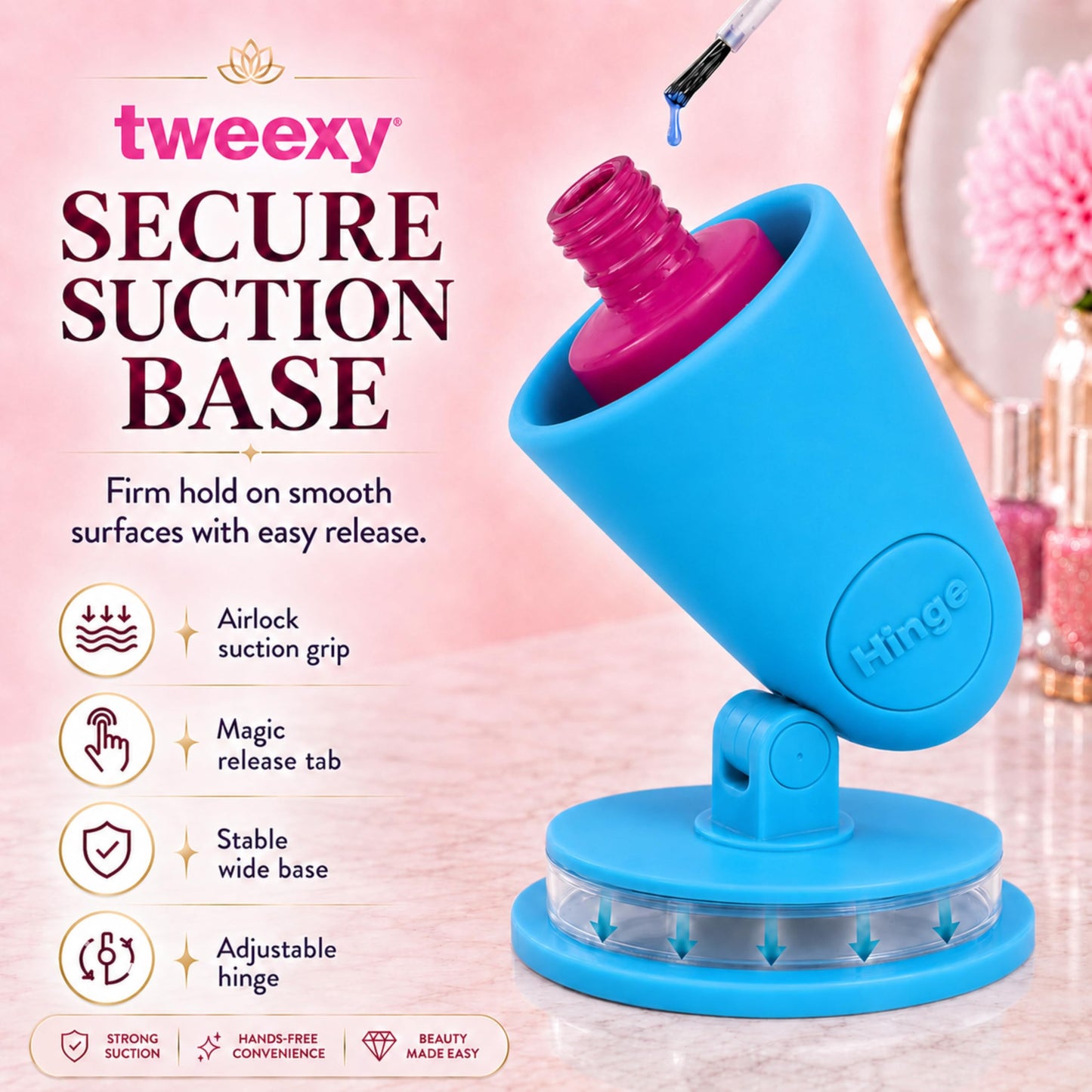 tweexy - Soporte para botella de esmalte de uñas sin inclinar, soporte para esmalte de uñas antiderrames, inclinado, succión de bloqueo de aire IntelliStick | pintura de uñas, herramientas de arte de