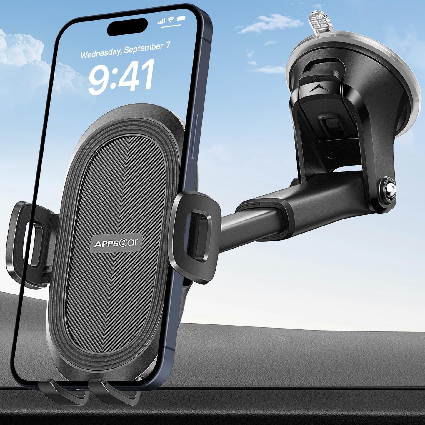 Soporte para Celular APPS2Car Negro Parabrisas y Salpicadero con Ventosa Potente para Automóvil