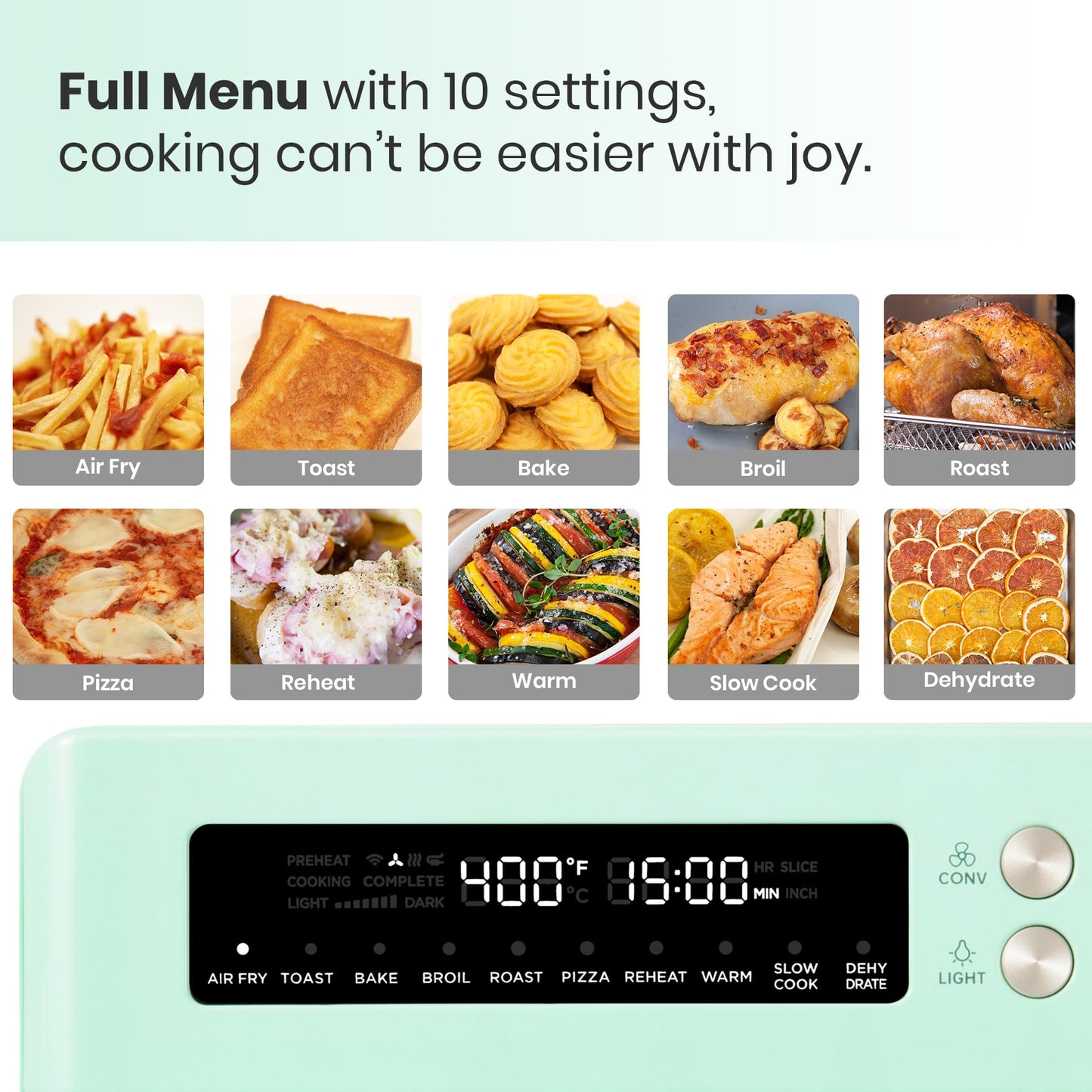 Freidora de Aire VAL CUCINA Retro Infrarroja con Horno de Convección Extragrande para Encimera 10 en 1