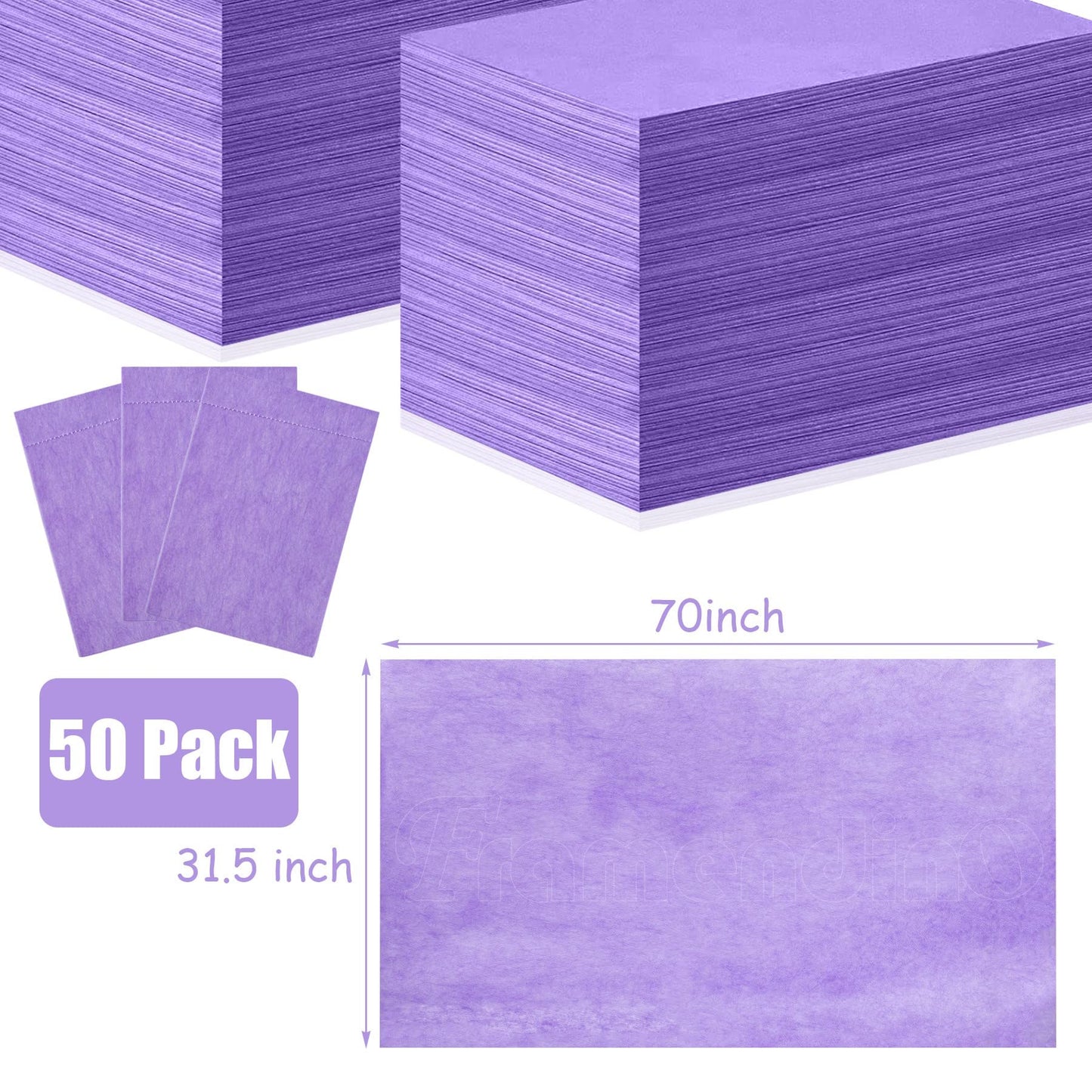 Framendino , Sábanas Desechables para Mesa De Masaje, Tela No Tejida Impermeable, Cubierta De Cama Transpirable para Silla De Salón, Camas De Pestañas para Hotel, 31 "X70 Paquete De 50 Púrpura