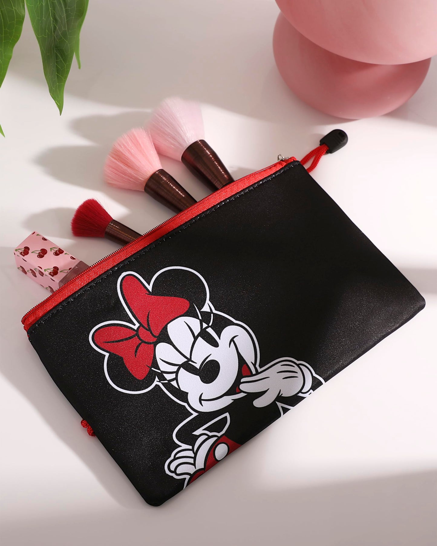 Disney Minnie Mouse - Bolsa de maquillaje con licencia oficial, neopreno negro