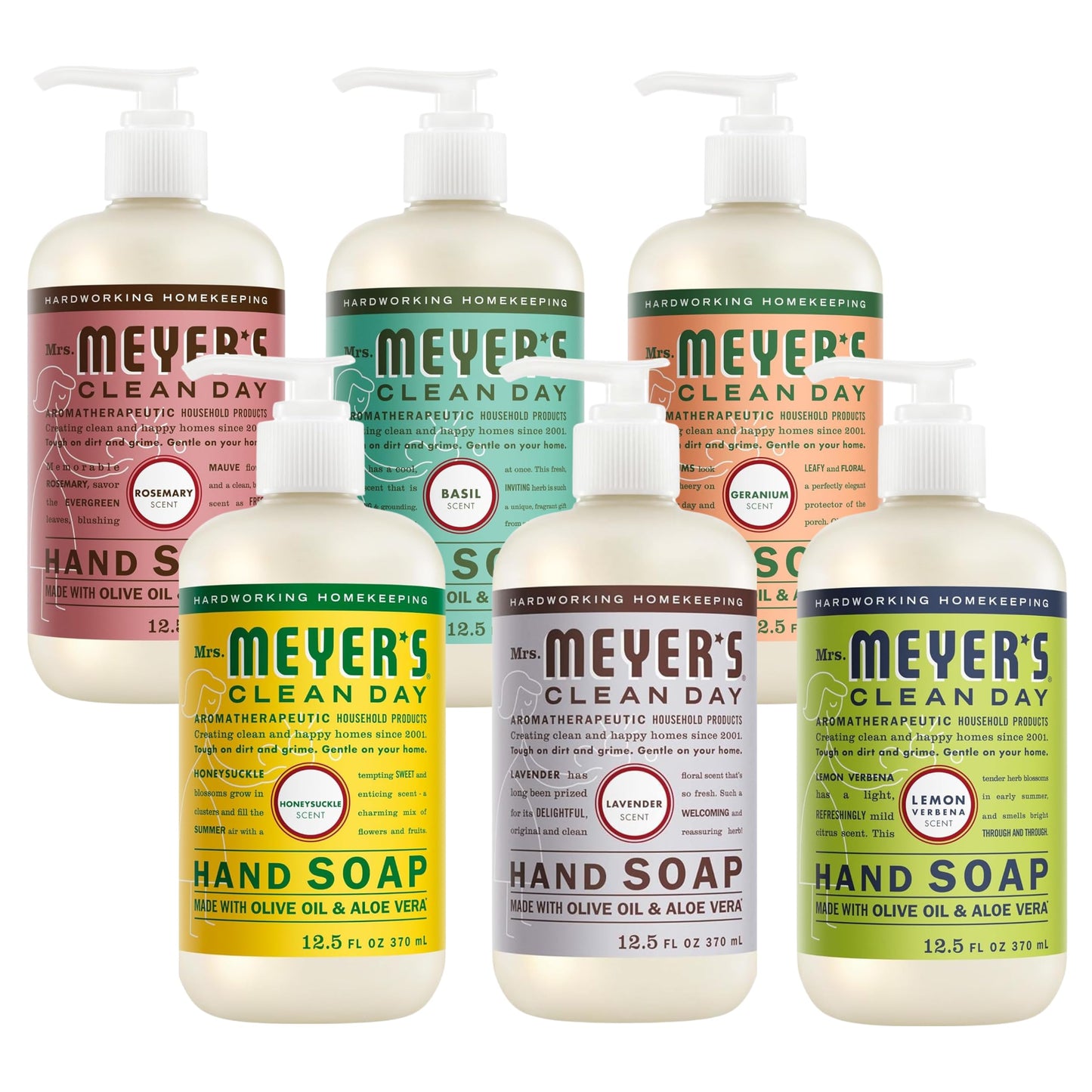 Mrs. Meyers Clean Day Liquid Hand Soap 6 Scent Variety Pack, 12.5 oz Each