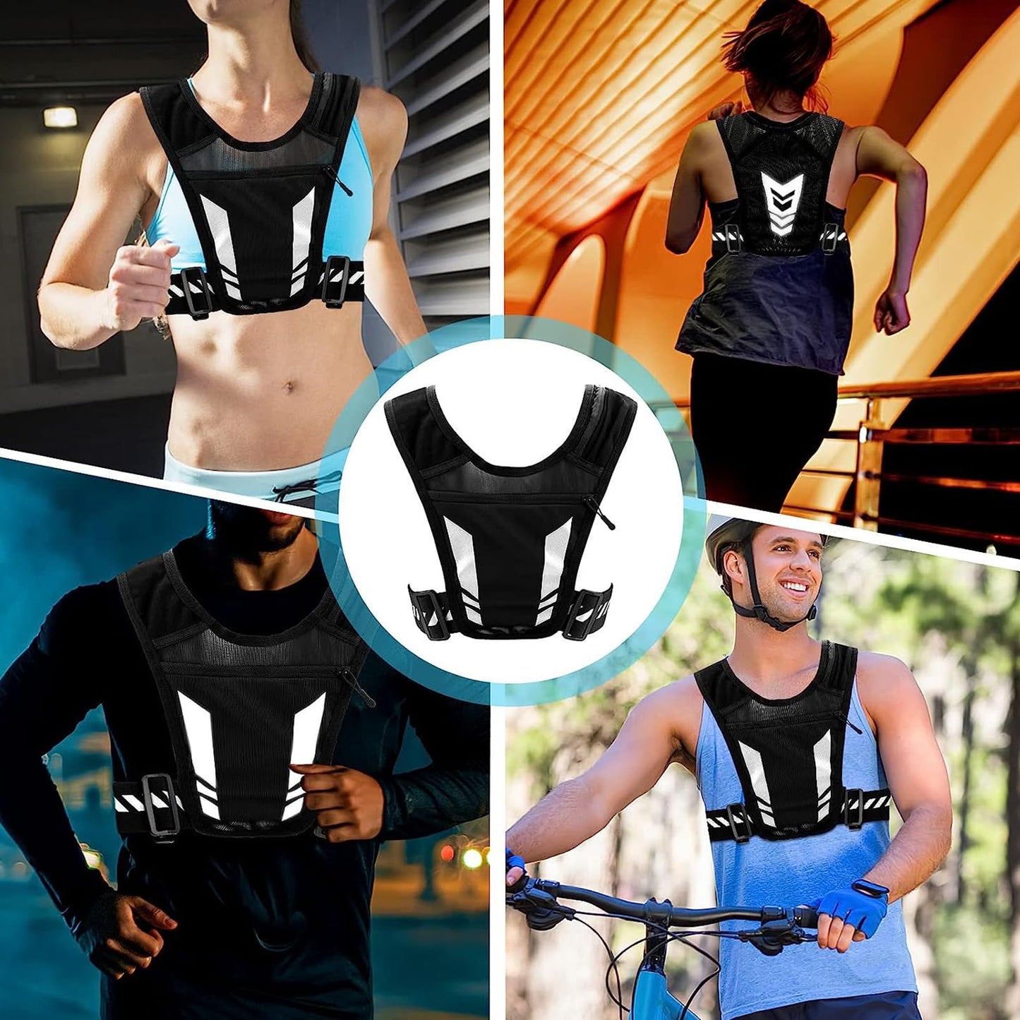 Chaleco para Correr con Bolsillo, Gran Capacidad para Botella de Agua, Teléfono, Llaves y Auriculares, Diseño de Banda Reflectante, Ligero y Transpirable para Correr, Ciclismo, Gimnasio.