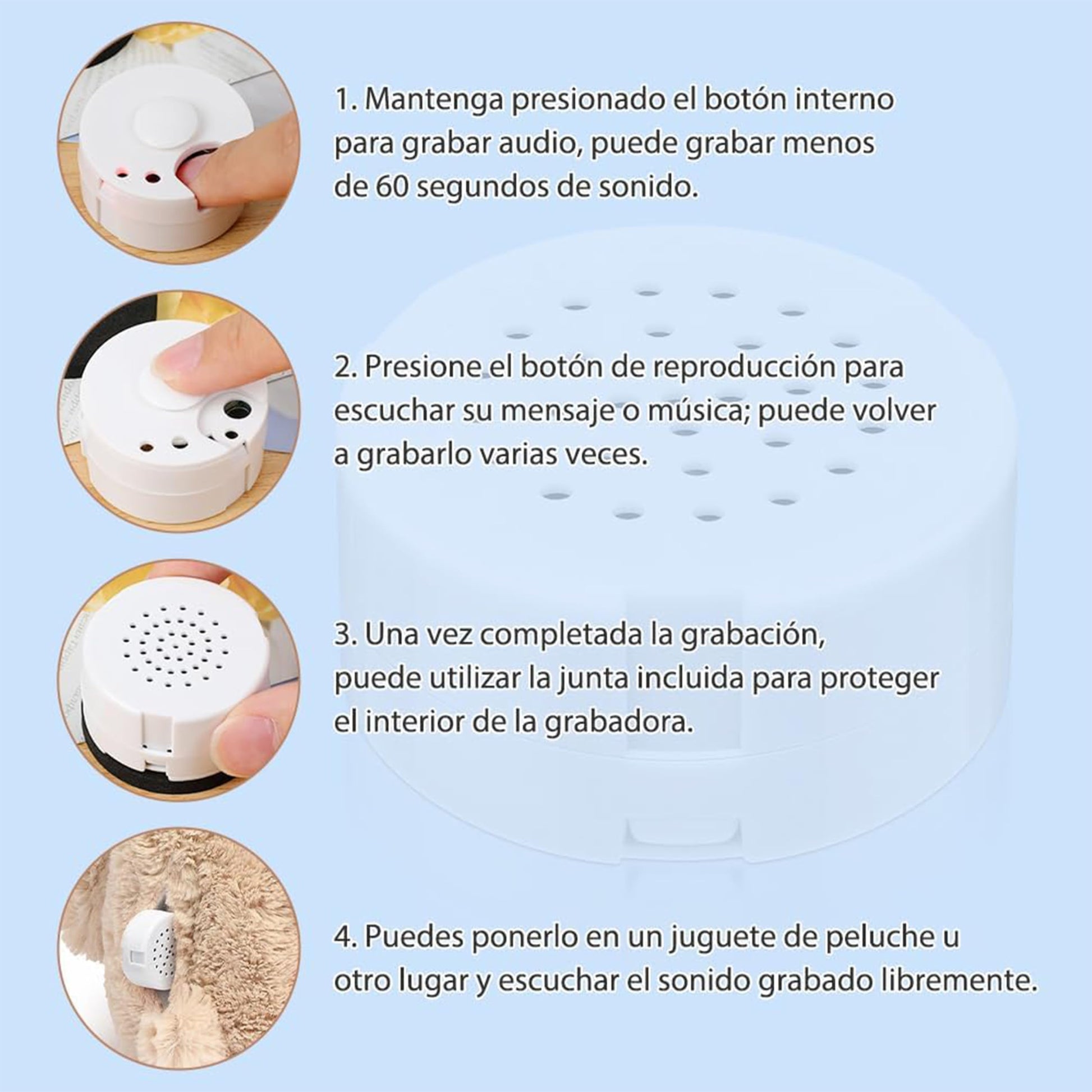 Grabadora de Voz de 60 Segundos,Mini Grabadora de Información Personal,Equipo de Grabación de Juguete,Grabadoras de Mensajes Personalizadas,Módulos de Sonido Reutilizables,Grabadora de Voz Portátil