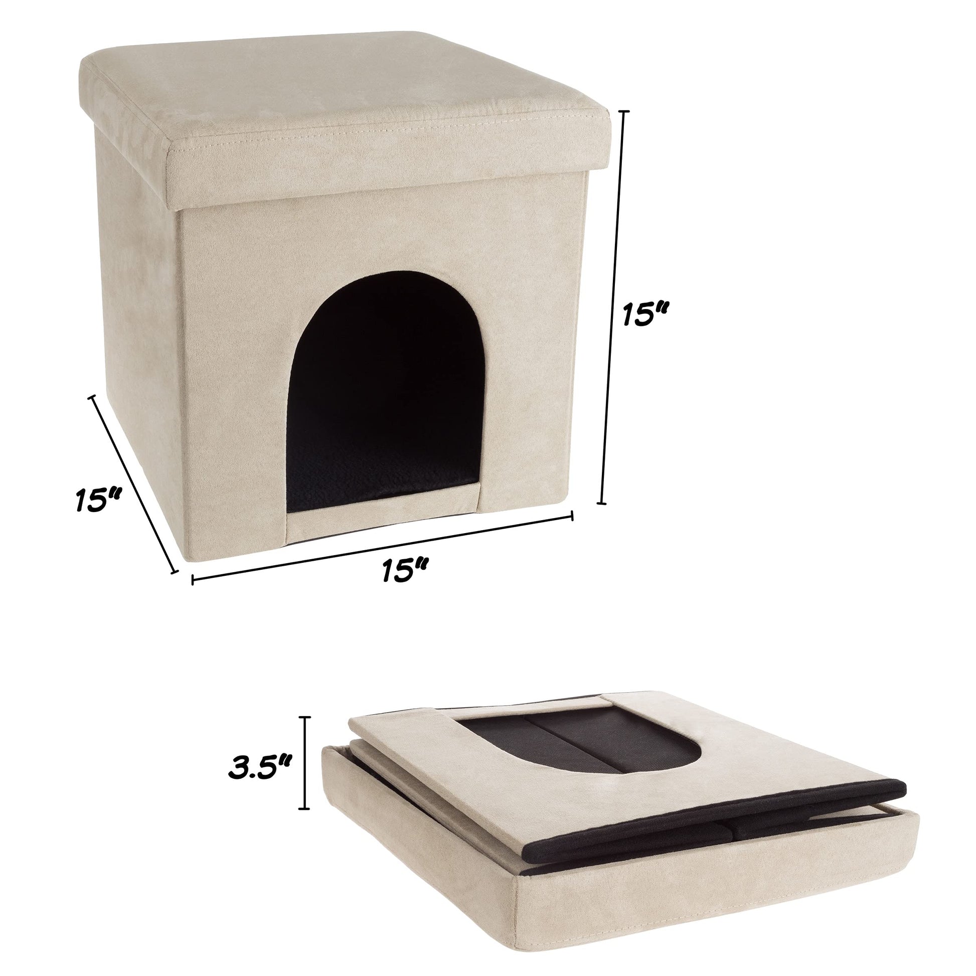 PETMAKER - Cama otomana Plegable Multiusos para Perros o Gatos pequeños y reposapiés con Parte Superior de cojín y Almohada Interior (Bronceado de microgamuza)
