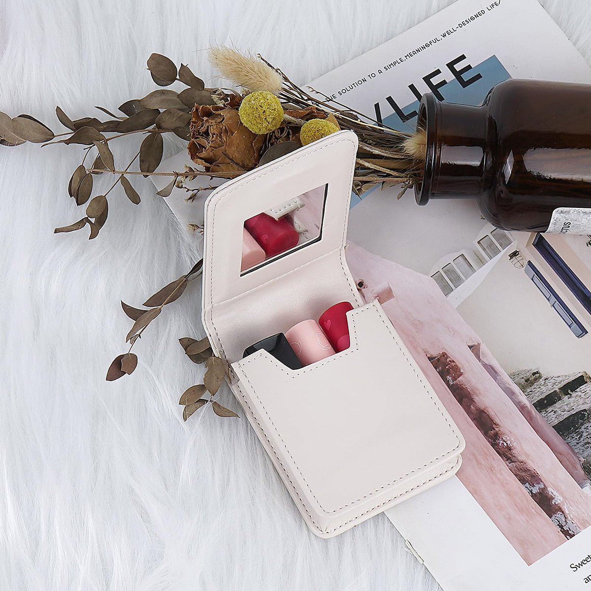 JANKOW - Funda para Lápiz Labial con Espejo, Mini Bolsa de Cosméticos para Viaje, Portátil y para Bolso
