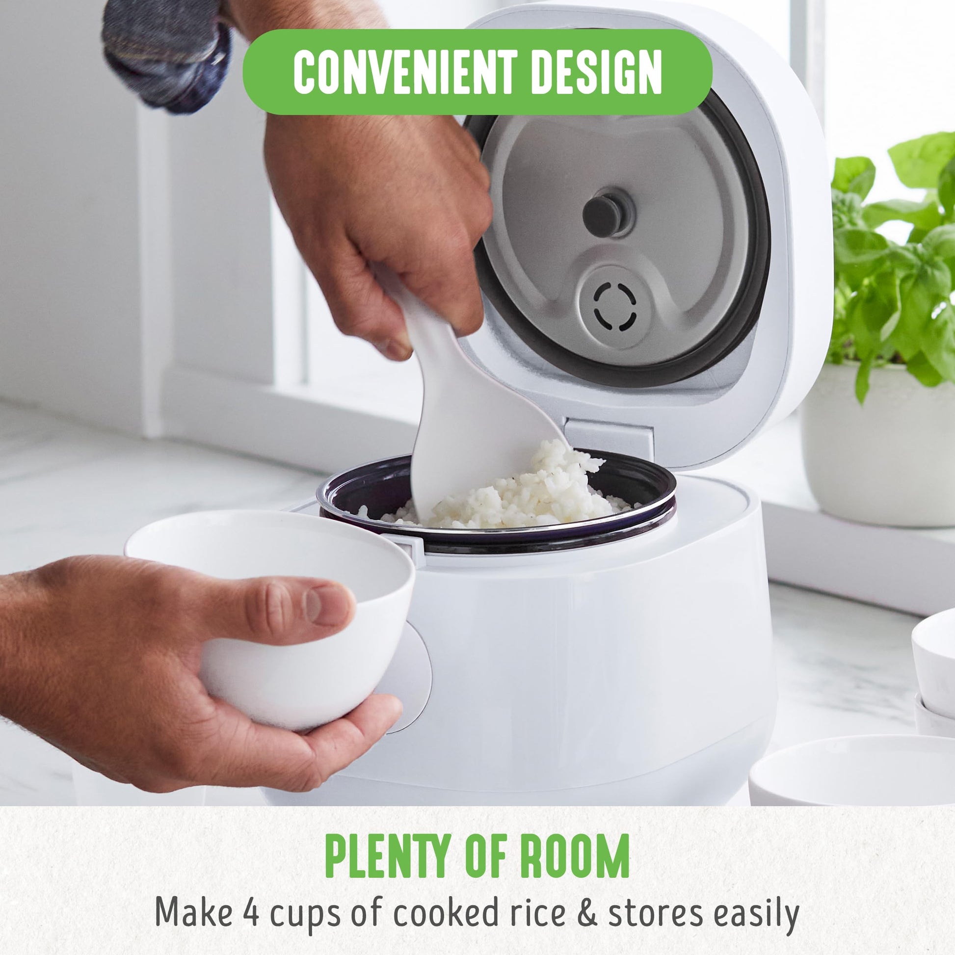GreenLife - Olla digital de arroz y frijoles, 2 tazas sin cocinar/4 tazas cocidas, olla extraíble de cerámica antiadherente sin PFAS, preestablecidos de un solo toque, avena, quinua, arroz integral