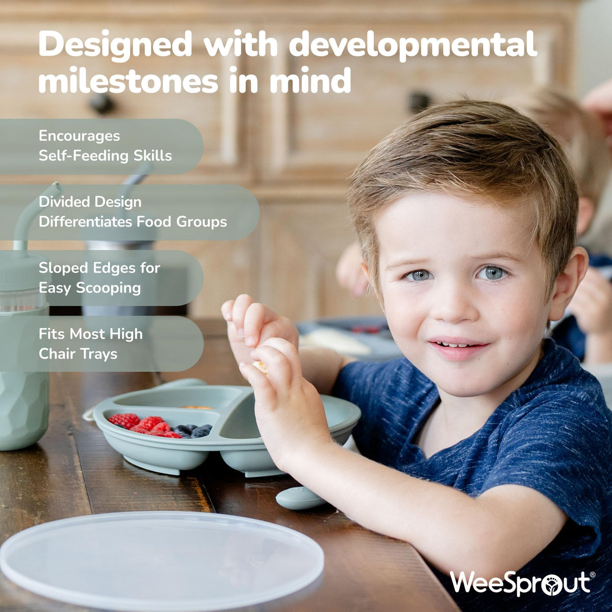 WeeSprout - Platos divididos de silicona (sin tapas), 100% silicona de grado alimenticio para niños pequeños y niños, aptos para lavaplatos y microondas