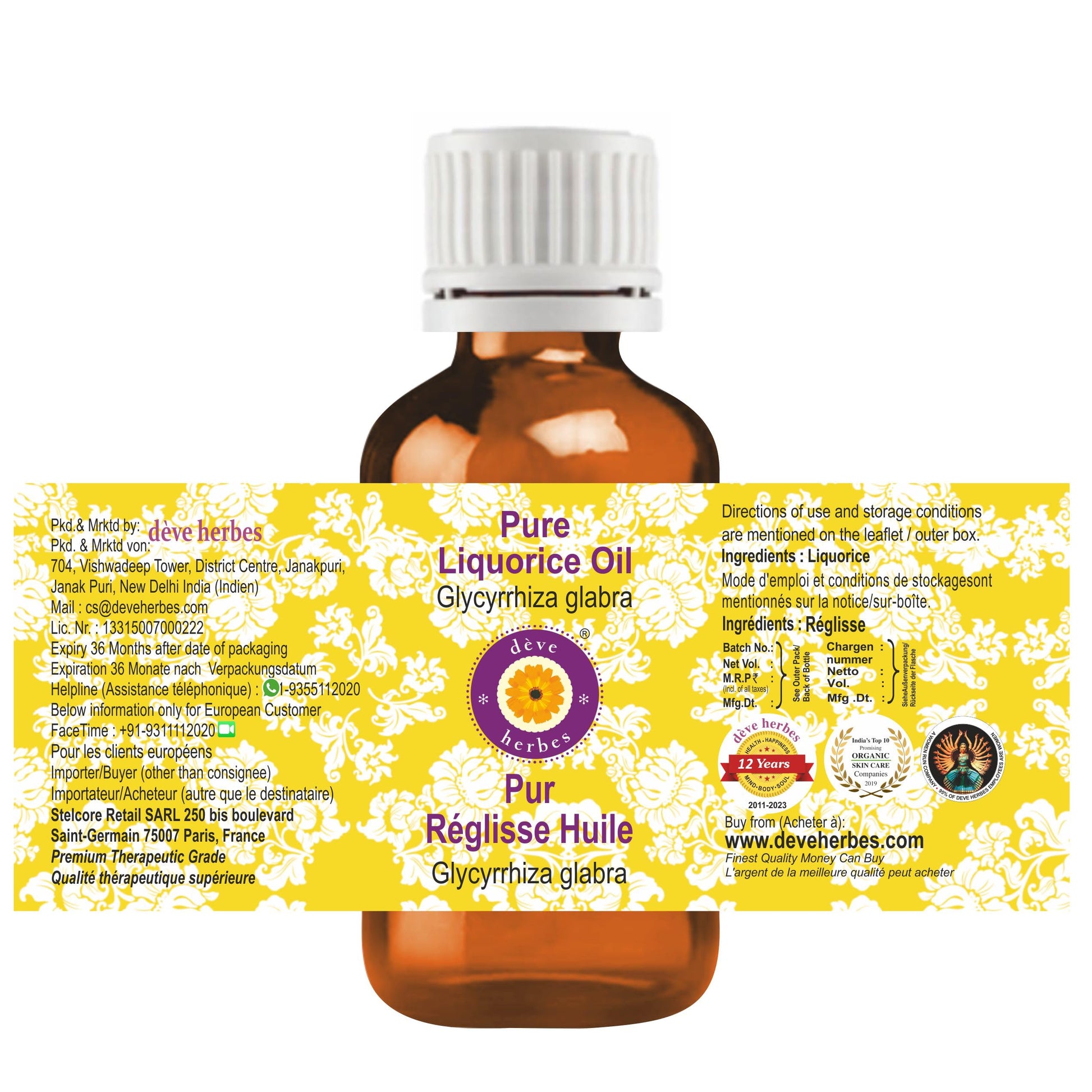 Deve Herbes Aceite de licorice puro (licorica) (glicririza glabra) 100% natural grado terapéutico, 100 ml