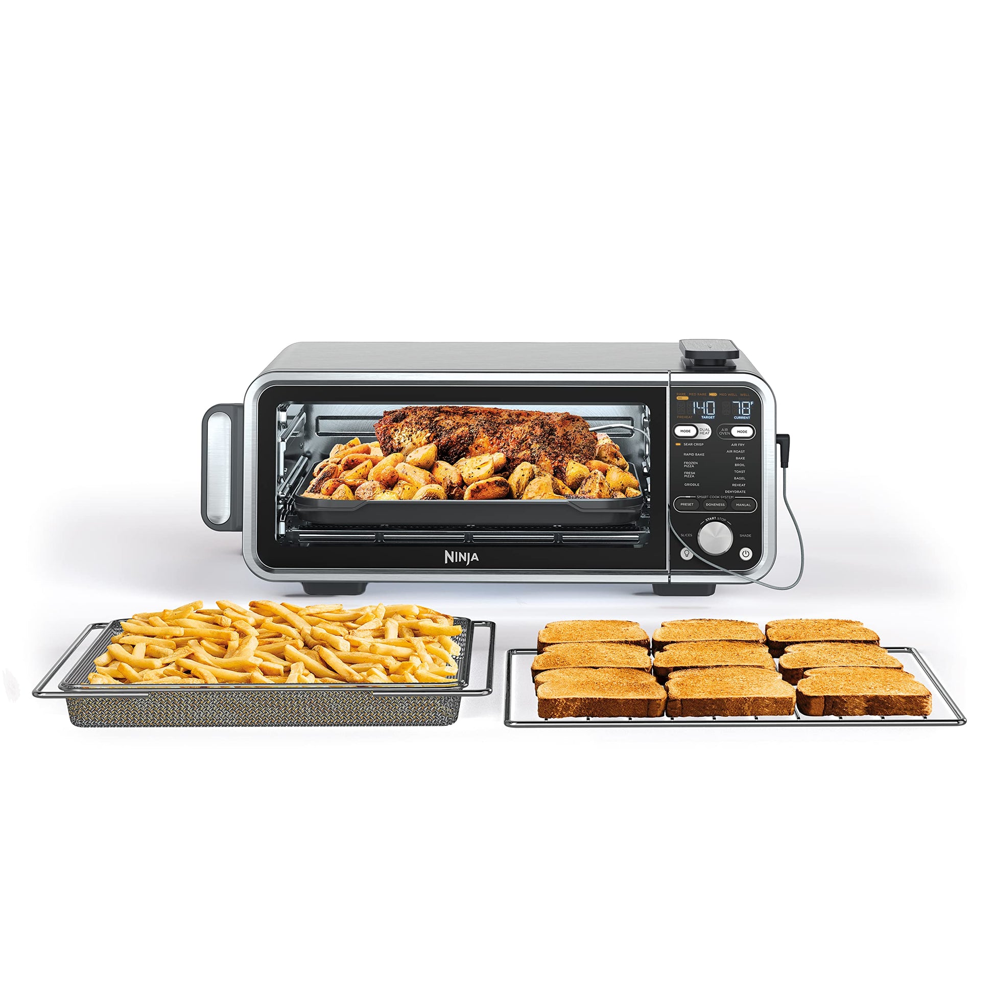 Horno Tostador Ninja Acero Inoxidable con Freidora de Aire y Termómetro para Cocinar Comidas Rápidas y Deshidratar