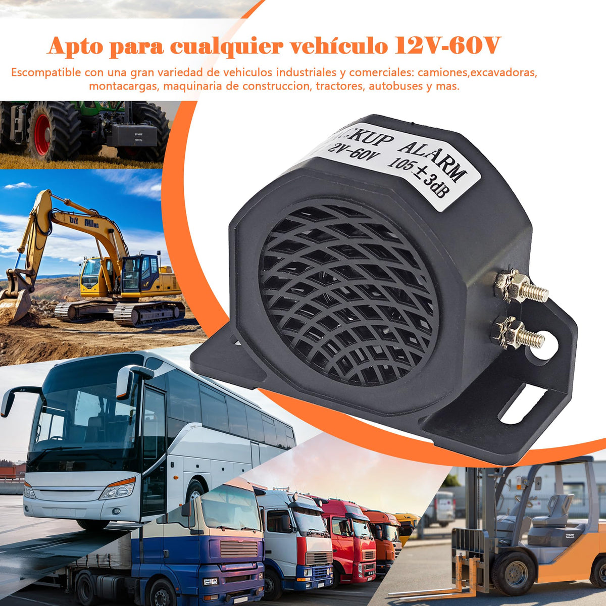 Alarma de Reversa COUWELL Negra Universal Impermeable para Camiones y Vehículos Pesados