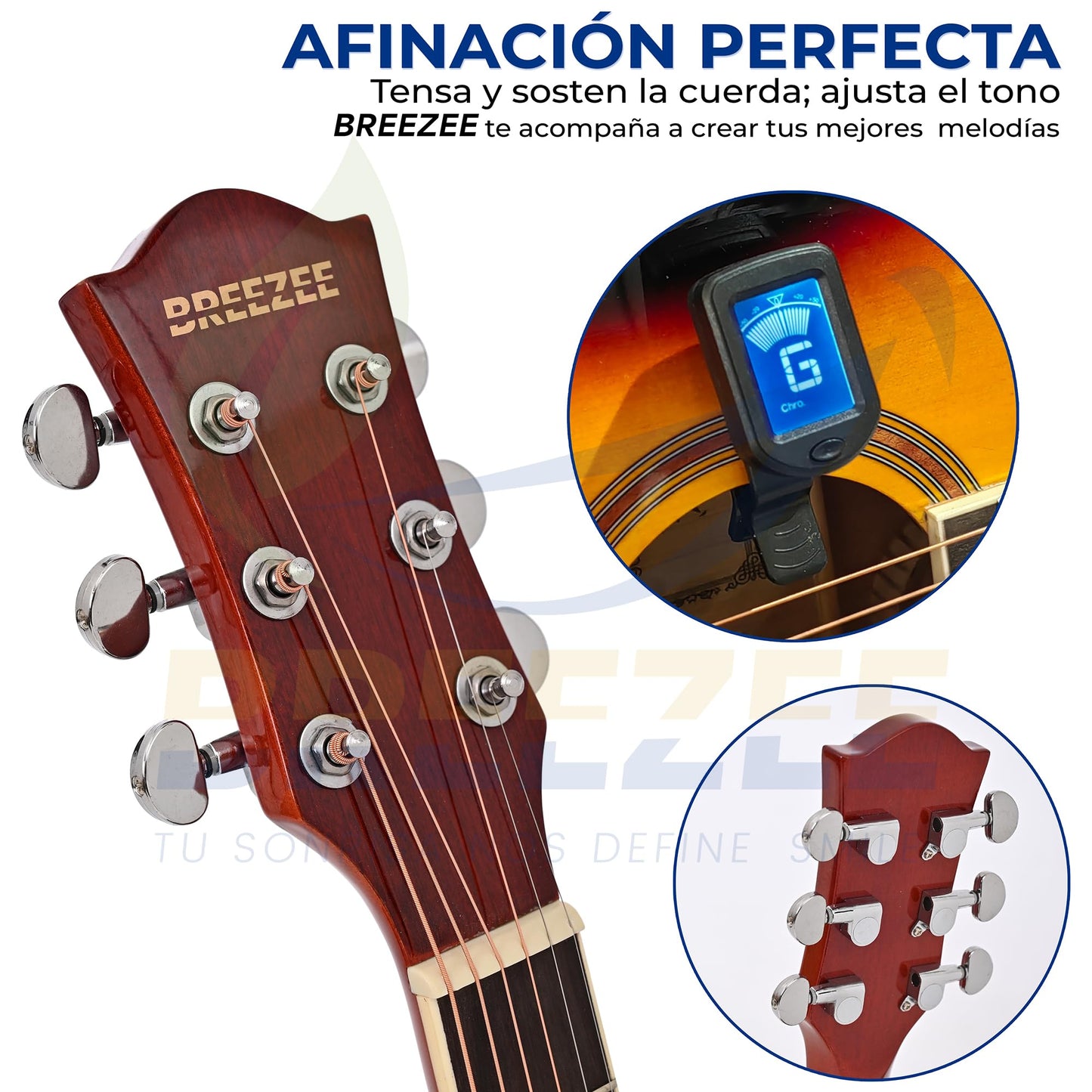 BREEZEE Guitarra Electroacústica de 40” Diseñada sobre Abeto, Merbau, Okume y Palisandro. Acabado de Barniz en Pulverización, Incluye Set de Accesorios Completo para Principiante