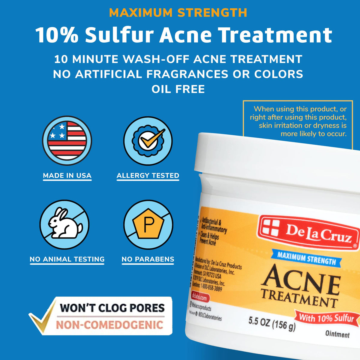 De La Cruz- Ungüento de azufre: tratamiento para el acné quístico en el rostro y el cuerpo: mascarilla de tratamiento local diario de 10 minutos: segura