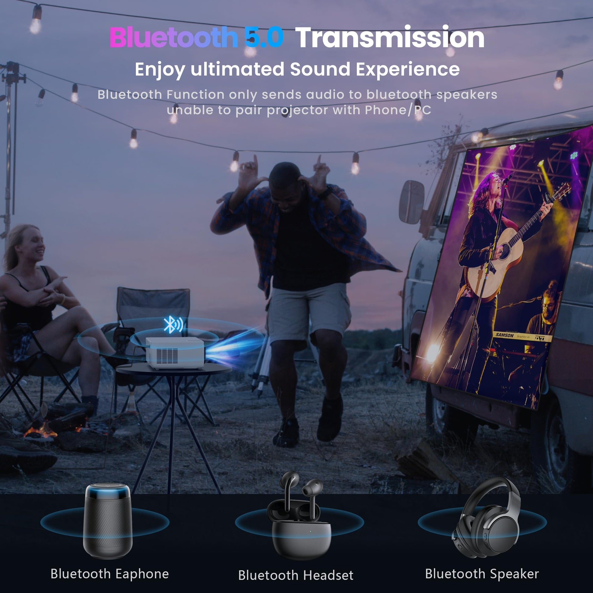 Proyector Salange 360 Negro Pantalla Grande 200" Compatible 1080P para Cine en Casa