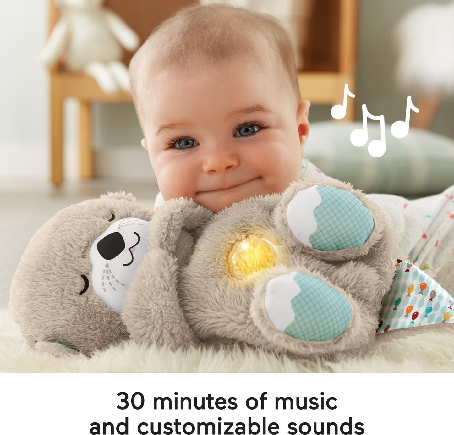 Fisher-Price Sound Machine Soothe 'n Snuggle - Juguete portátil de peluche para bebé con detalles sensoriales, luces musicales y movimiento de respiración rítmica