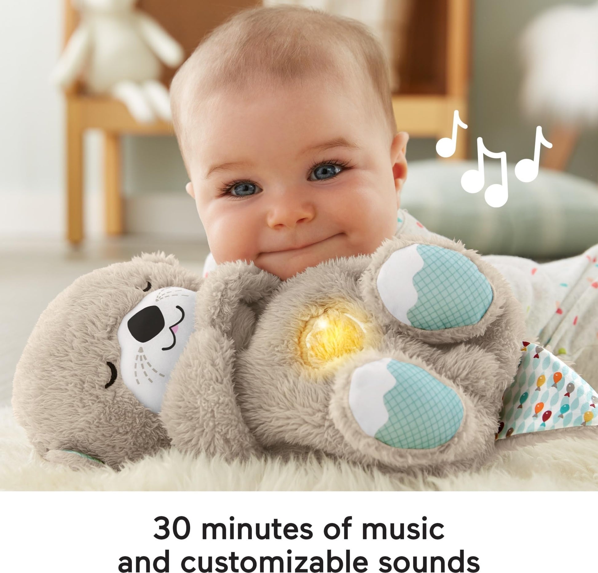 Fisher-Price Sound Machine Soothe 'n Snuggle - Juguete portátil de peluche para bebé con detalles sensoriales, luces musicales y movimiento de respiración rítmica