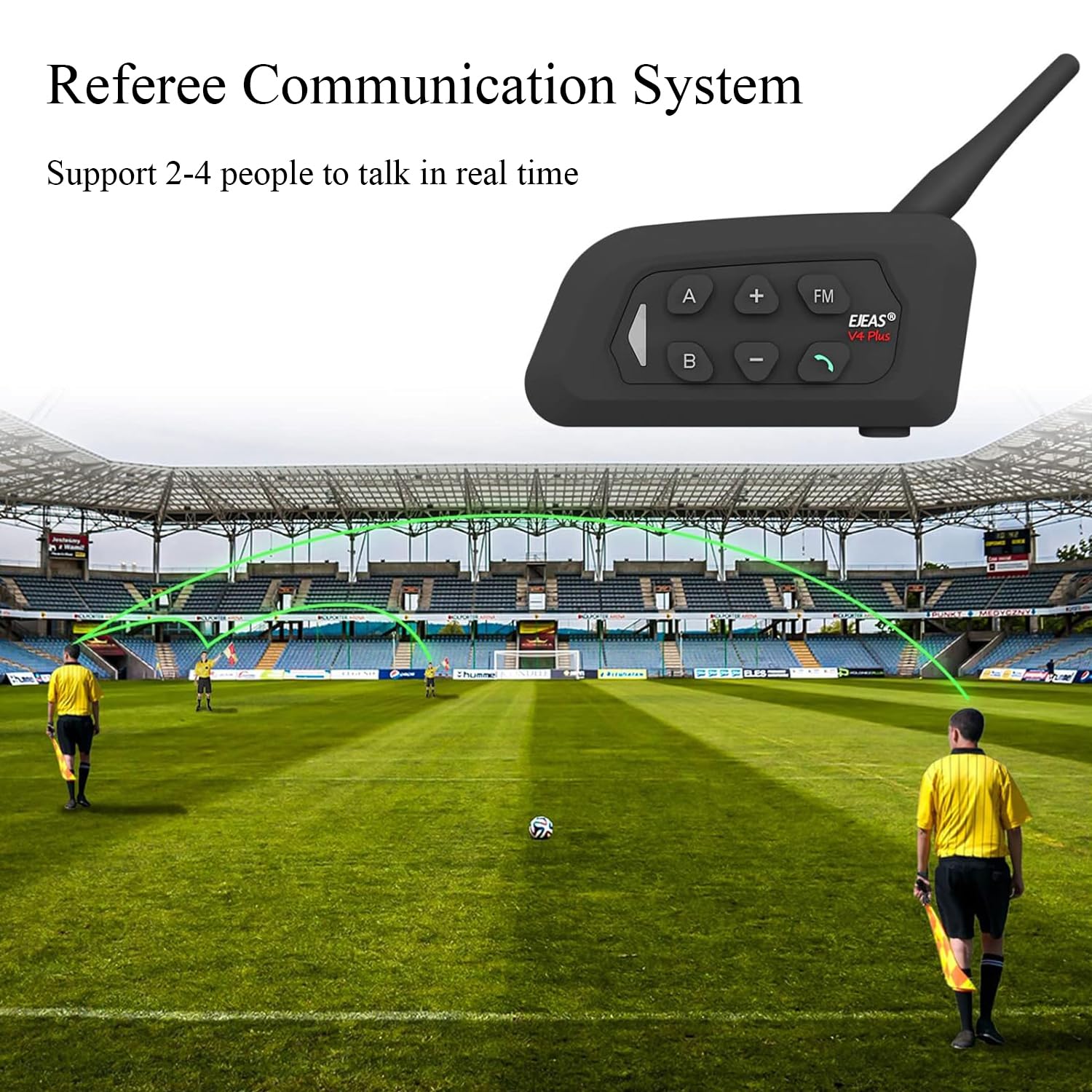 MIMIRACLE - Auriculares para árbitros para 4 personas, tipo C, oído derecho, sistema de comunicación profesional para árbitros con brazaletes para auriculares, intercomunicador Bluetooth para fútbol