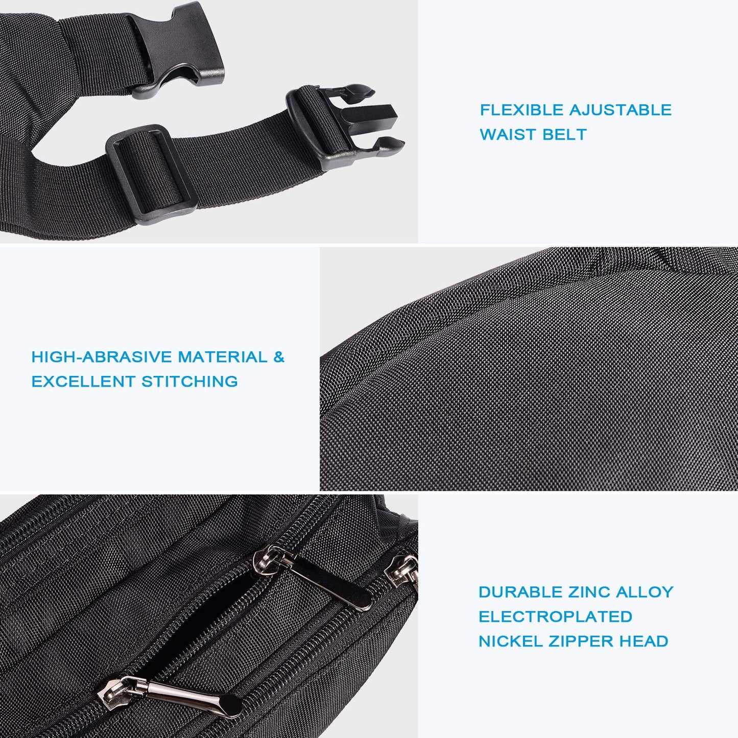 Riñonera Oxpecker Negro impermeable con Correa Ajustable para Hombres y Mujeres