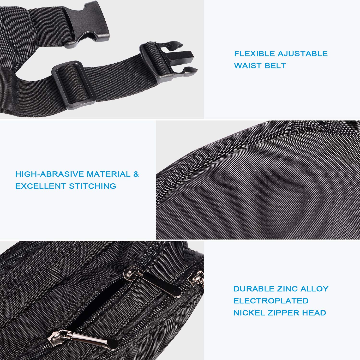 Riñonera Oxpecker Negro impermeable con Correa Ajustable para Hombres y Mujeres