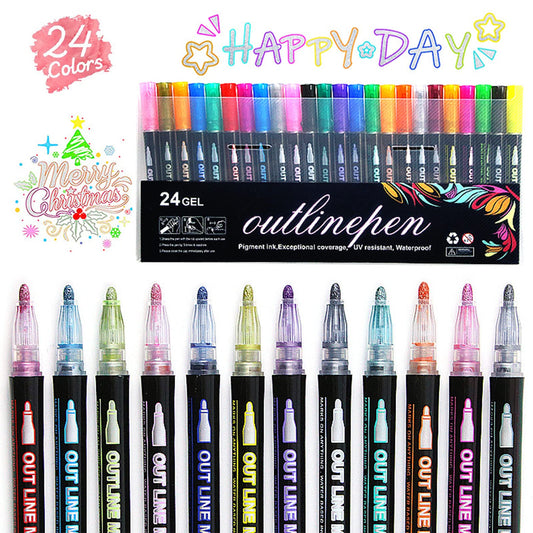 Rotulador de Contorno de Doble Línea 24 Colores Marcadores de Punta de Pincel para Pintar y Dibujar