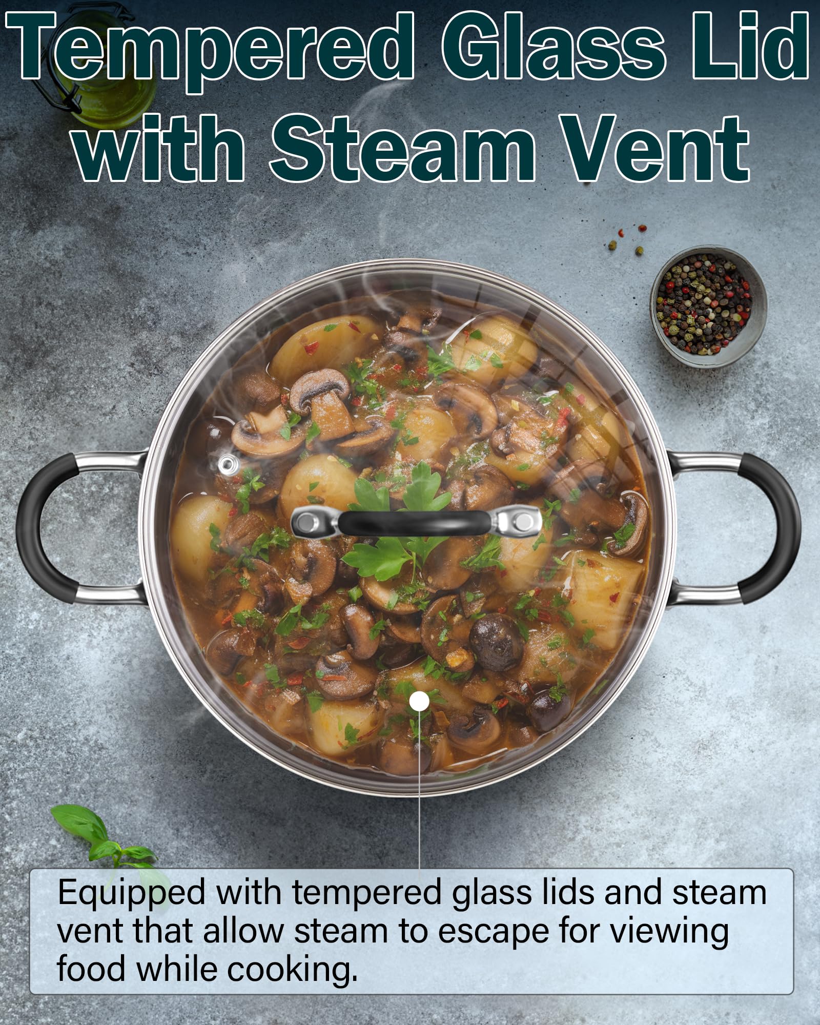 Juego de Utensilios de Cocina Cook N Home Plateado con Asas que se Mantienen Frescas