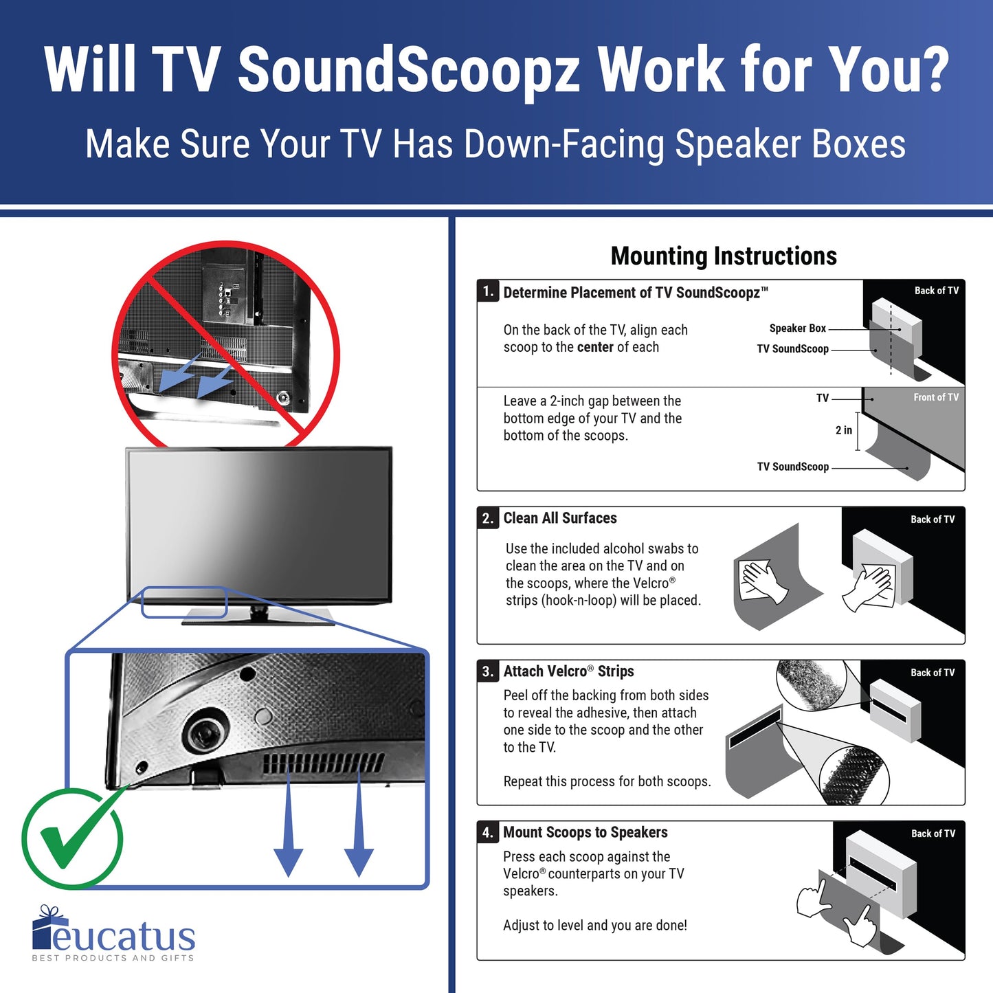 Eucatus Best Products and Gifts Juego de amplificador pasivo de altavoz de TV: redirige el sonido de cine en casa hacia ti, no el suelo sin una costosa barra de sonido. Mejora la claridad del sonido. Gran idea de regalo para mamá, papá, audiófilos y perso