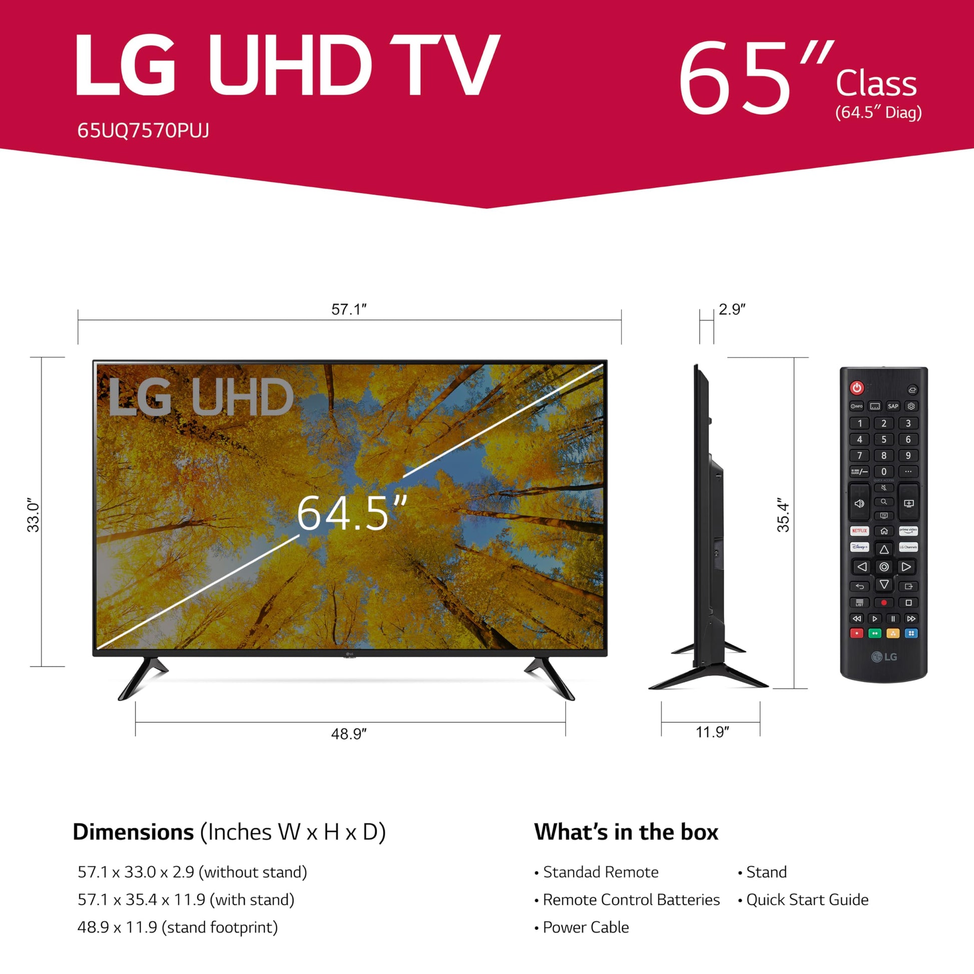 LG 65UQ7070ZUE 65" Class 4K UHD 2160P Smart TV (Modelo 2022) (Reacondicionado)