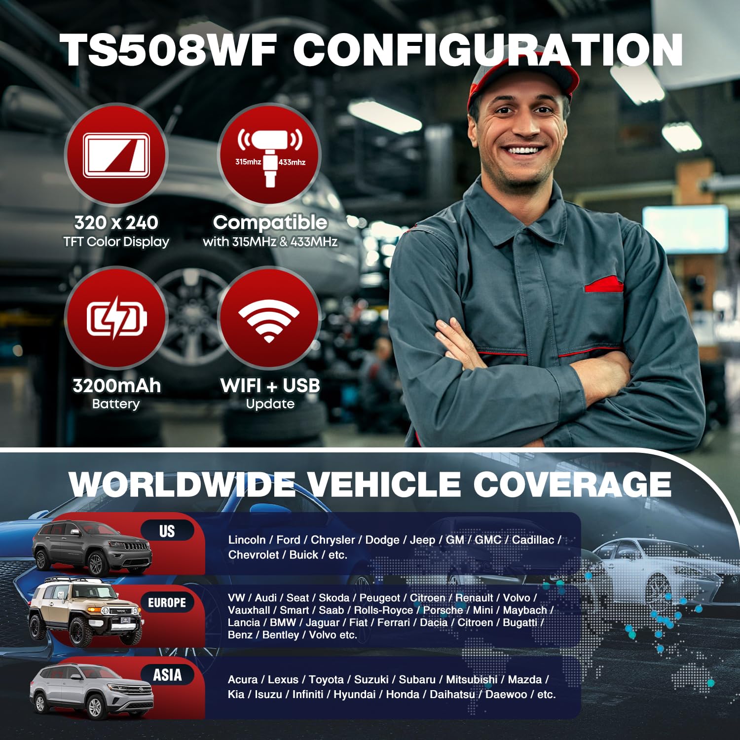 Autel MaxiTPMS TS508WF KIT, 2025 TPMS Herramienta de reinicio de programación con 4 sensores Autel MX ($120), WiFi Ver. TS601 TS508 TS501 PRO, Relearn/Activate All TPMS Sensor, TPMS Restablecer,