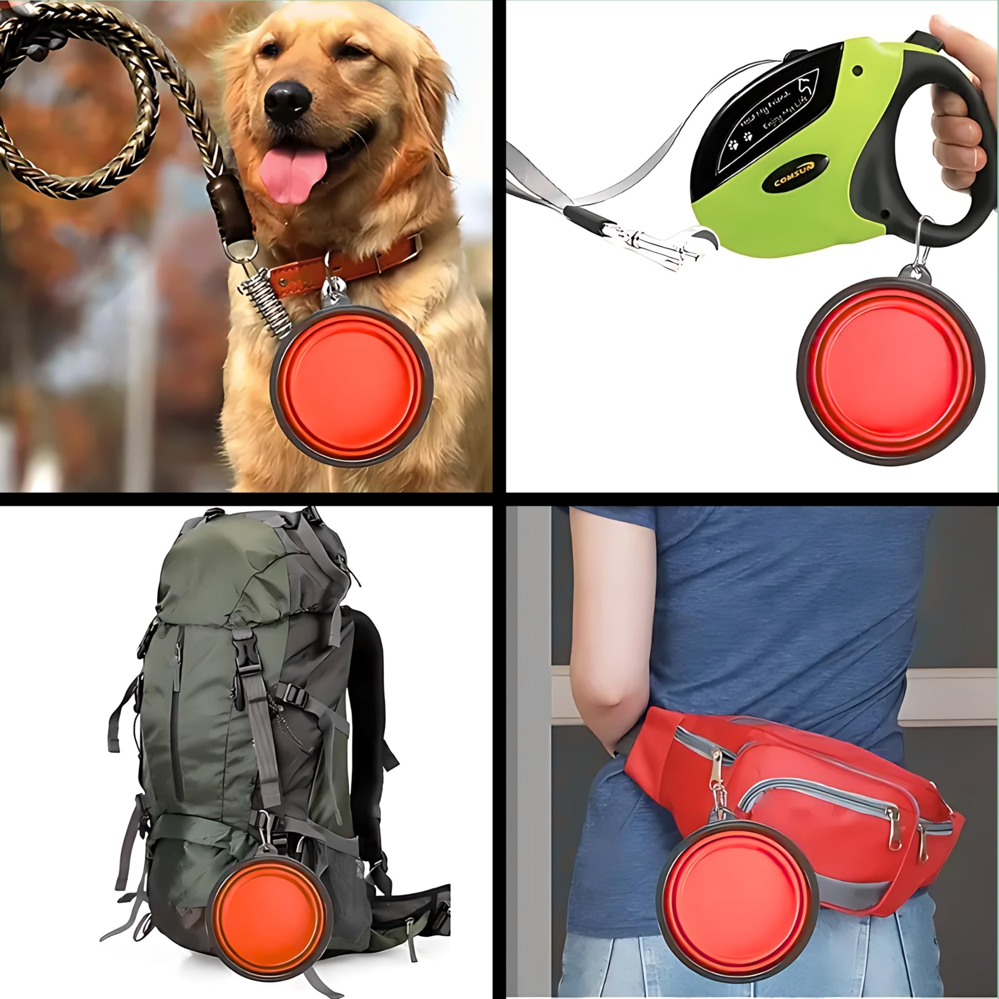 GlobalUP Plato para Perro, Bebedero para Perro. Contenedor para croquetas Plegable. Tazon para alimento y Agua para Mascotas retractil Gato y Perro, fácil de Limpiar. (Rojo, L/XL)