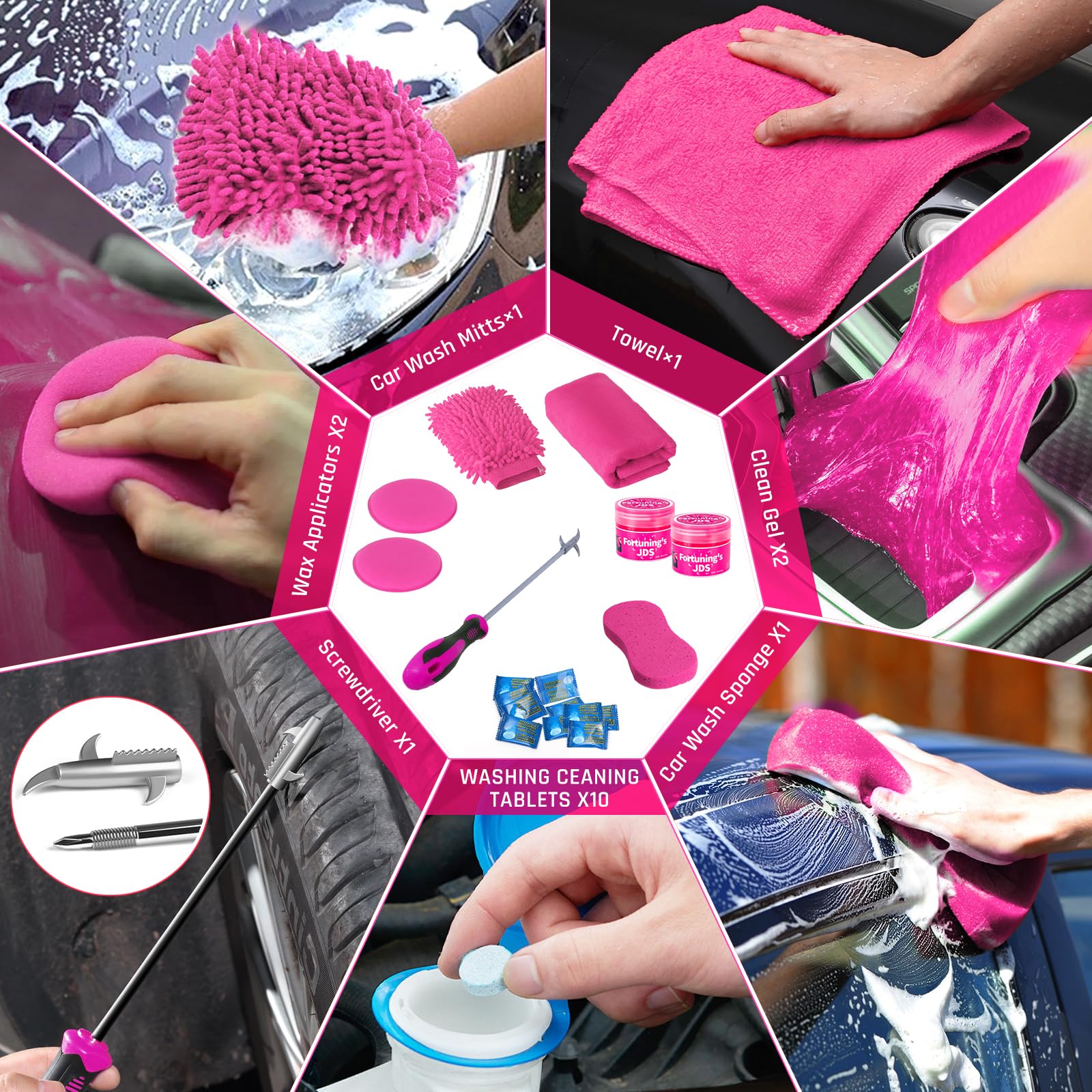 Kit de 38 piezas de limpieza de interiores con aspiradora de mano de alta potencia, kit de lavado de autos con juego de cepillos de detalles, kit de detalles interiores de coche, accesorios de coche