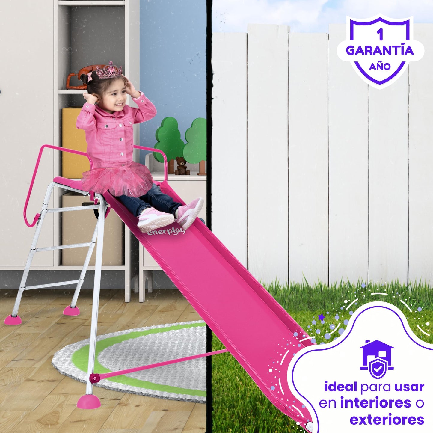 Resbaladilla Infantil ENERPLAY Rosa de Acero 210x90 cm para Niña