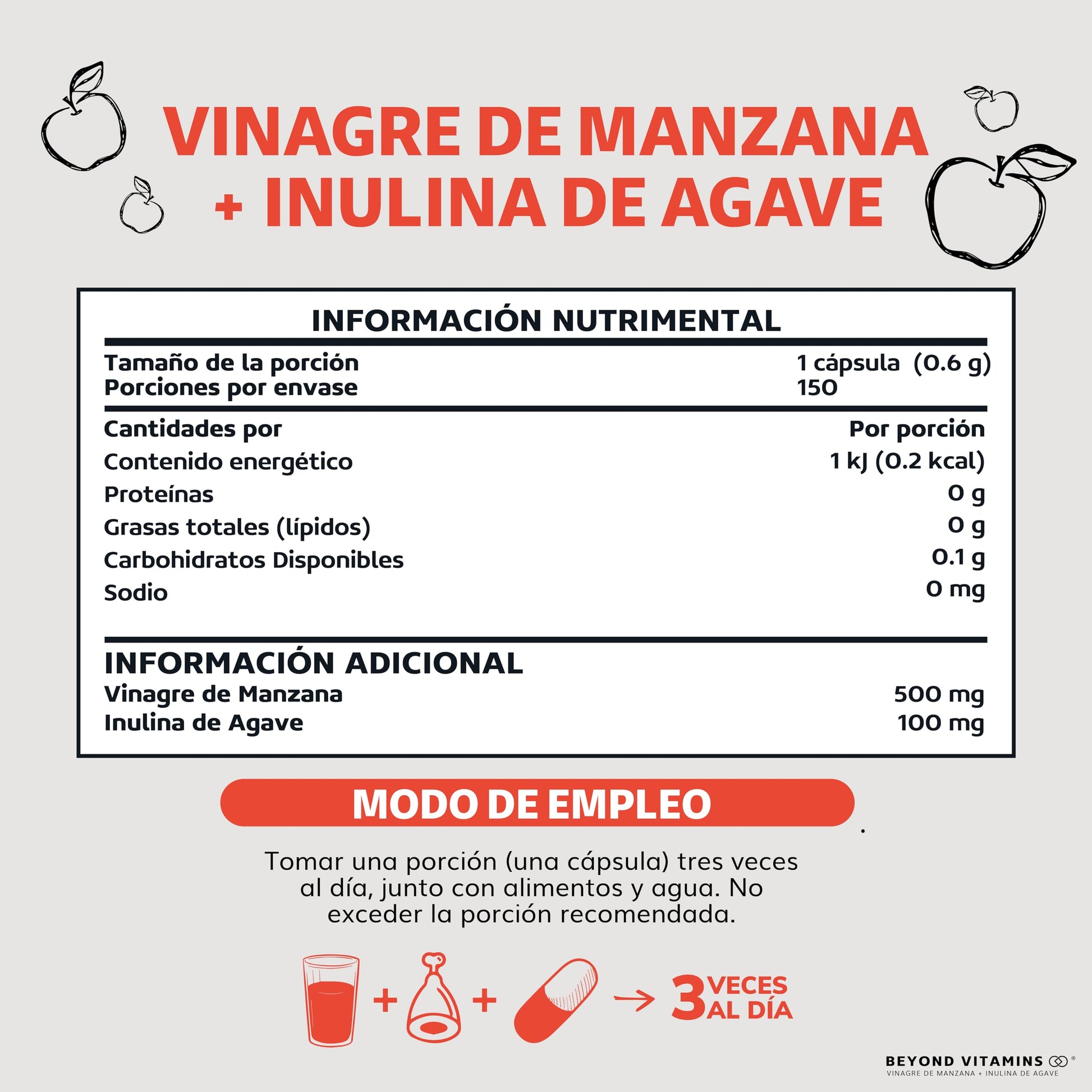 Vinagre de Manzana Daily Life con Inulina de Agave Cápsulas 150 Gummy Free y sin Azúcar