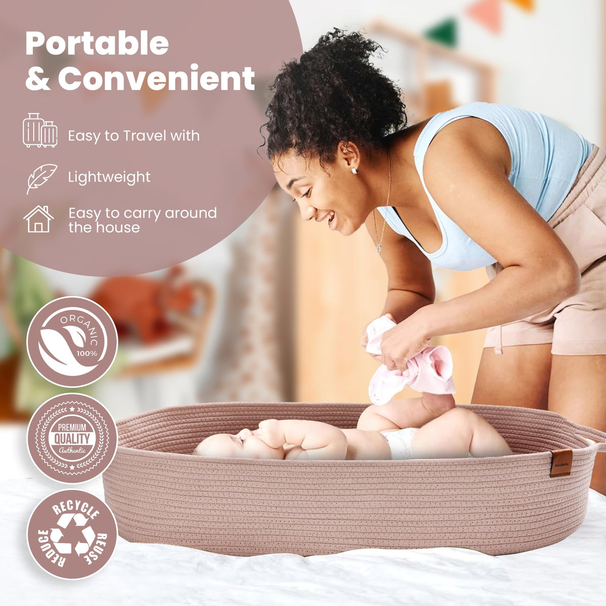 PeraBella Cesta cambiadora para bebé (rosa polvoriento)