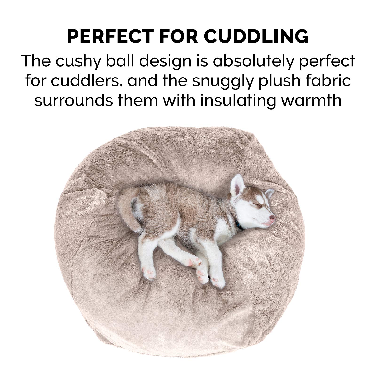 Cama Redonda de Peluche para Mascotas Furhaven Shell Tan Medium