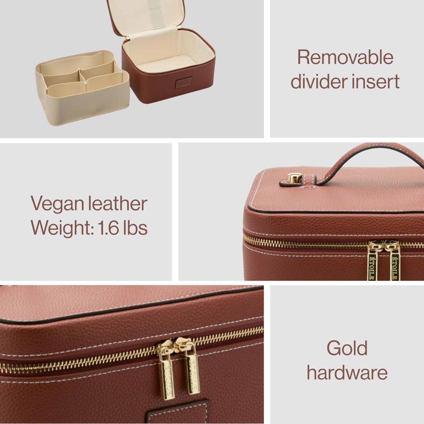 ETOILE - Estuche de cambiador - Elegante bolsa de maquillaje de viaje con divisores, Marrón Jengibre, Estuche de cambiador con cierre con práctico asa de transporte