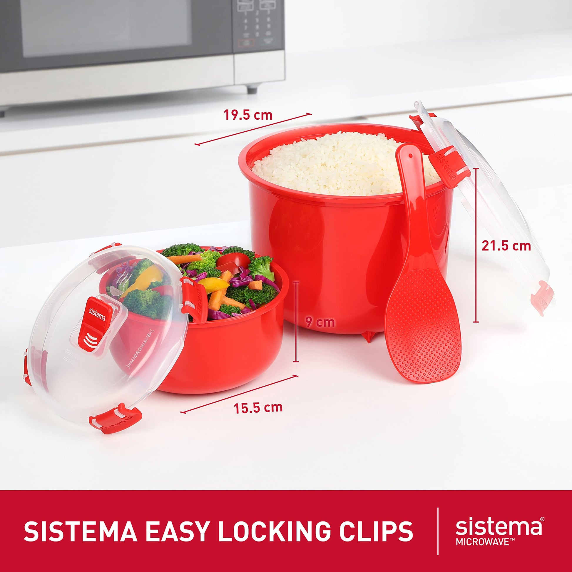 Sistema Arrocera y Vaporizador para Verduras Rojo con Ventilación de Liberación de Vapor apto para Lavaplatos