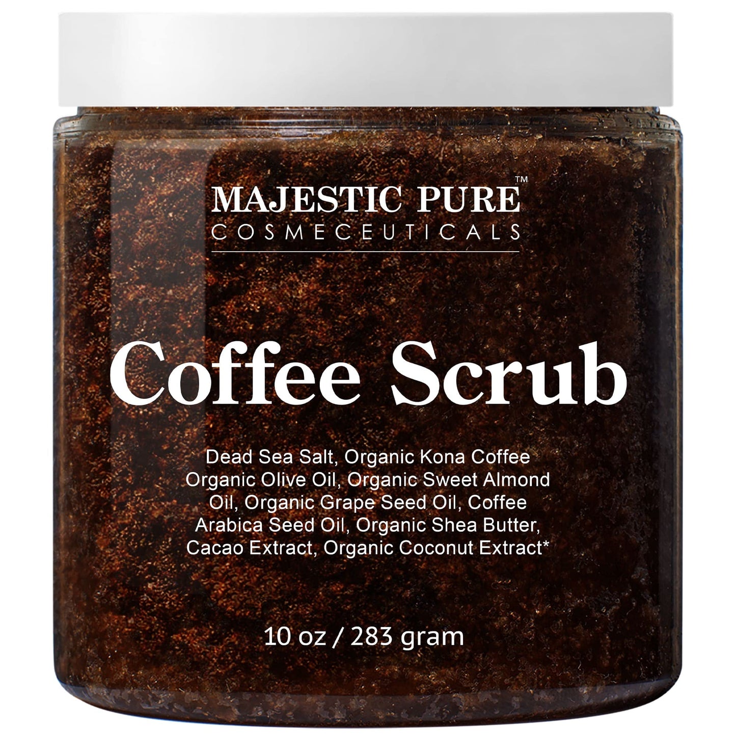 Majestic Pure Arabica Coffee Scrub - All Natural Body Scrub for Skin Care, Stretch Marks, Acne & Cellulite, Eczema, Age Spots & Varicose Veins - 10 Oz, 283 g