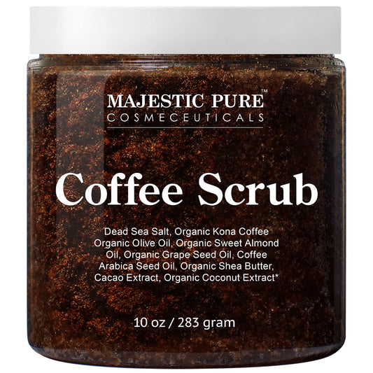 Majestic Pure Arabica Coffee Scrub - All Natural Body Scrub for Skin Care, Stretch Marks, Acne & Cellulite, Eczema, Age Spots & Varicose Veins - 10 Oz, 283 g