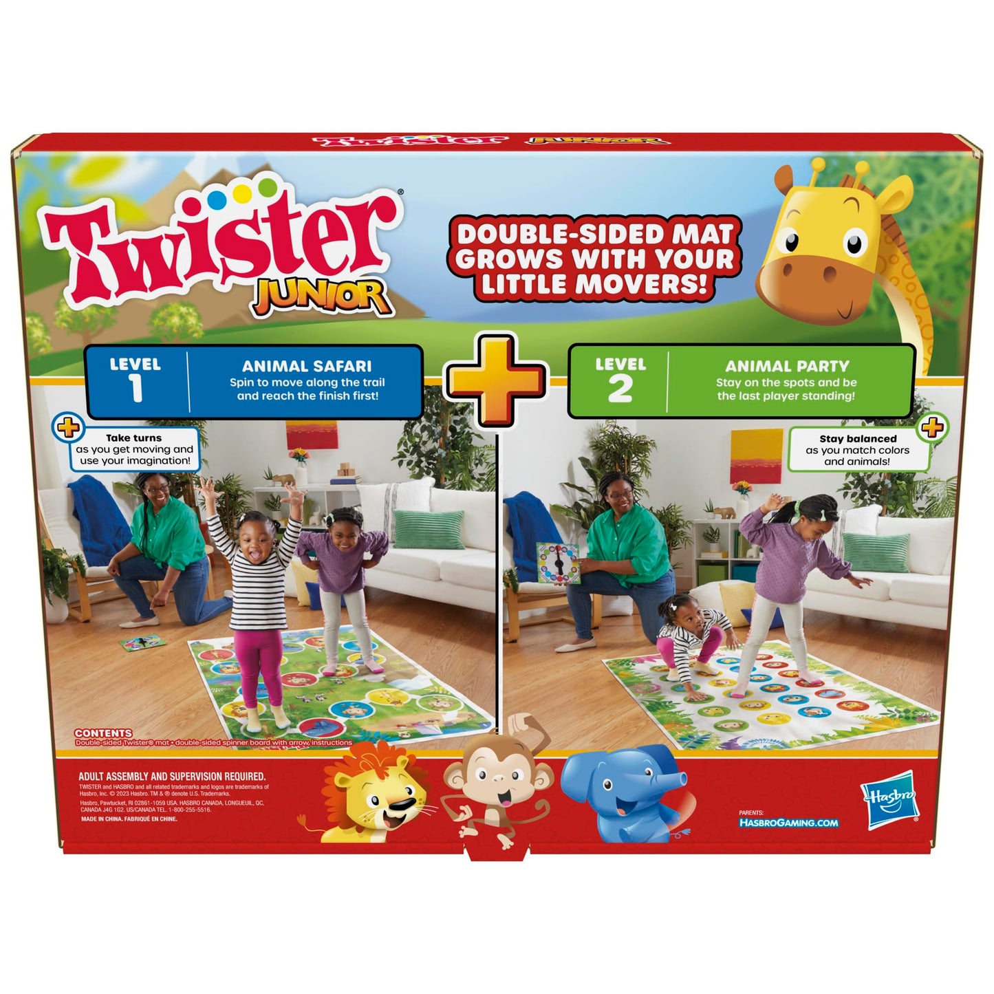 Hasbro Gaming Twister Junior Game, Animal Adventure - Tapete de 2 Caras, 2 Juegos en 1, Juego de Fiesta para niños de 3 años en adelante y 2 a 4 Jugadores (Exclusivo de Amazon)