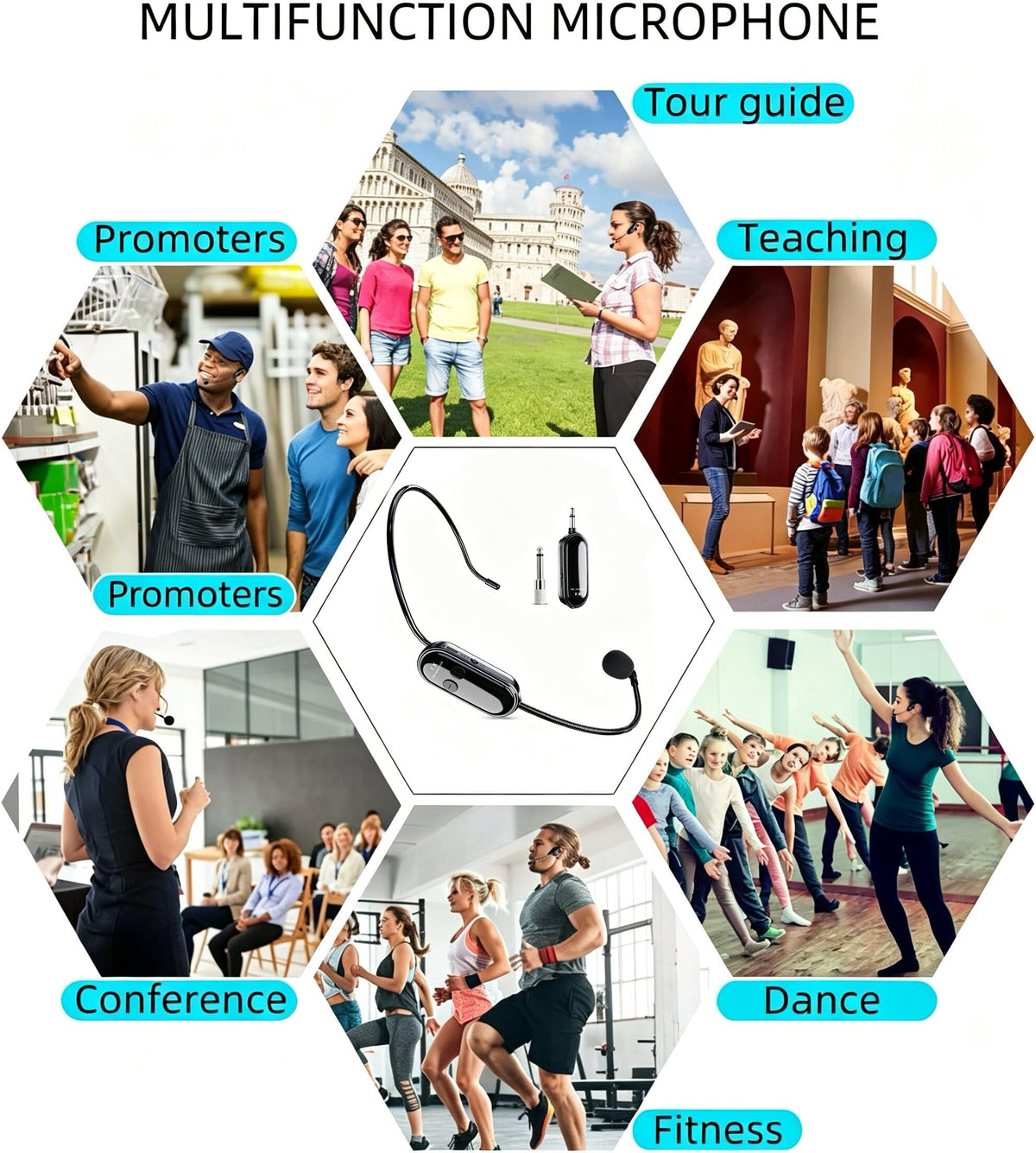 Auriculares Inalámbricos LYAIXZE Negro Rango 100 Pies para Sistema de PA