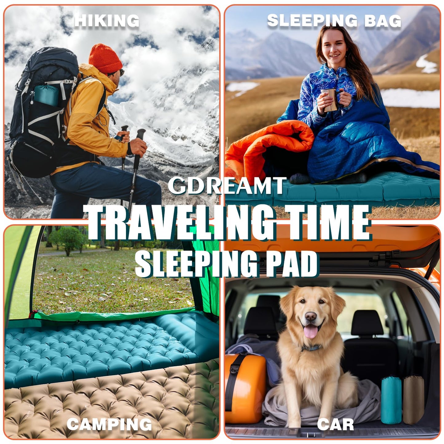 GDREAMT - Almohadilla de dormir inflable para acampar con almohada, grosor extra de 4 pulgadas con bomba integrada, colchón de aire compacto y ultraligero para mochileros, senderismo, tienda de