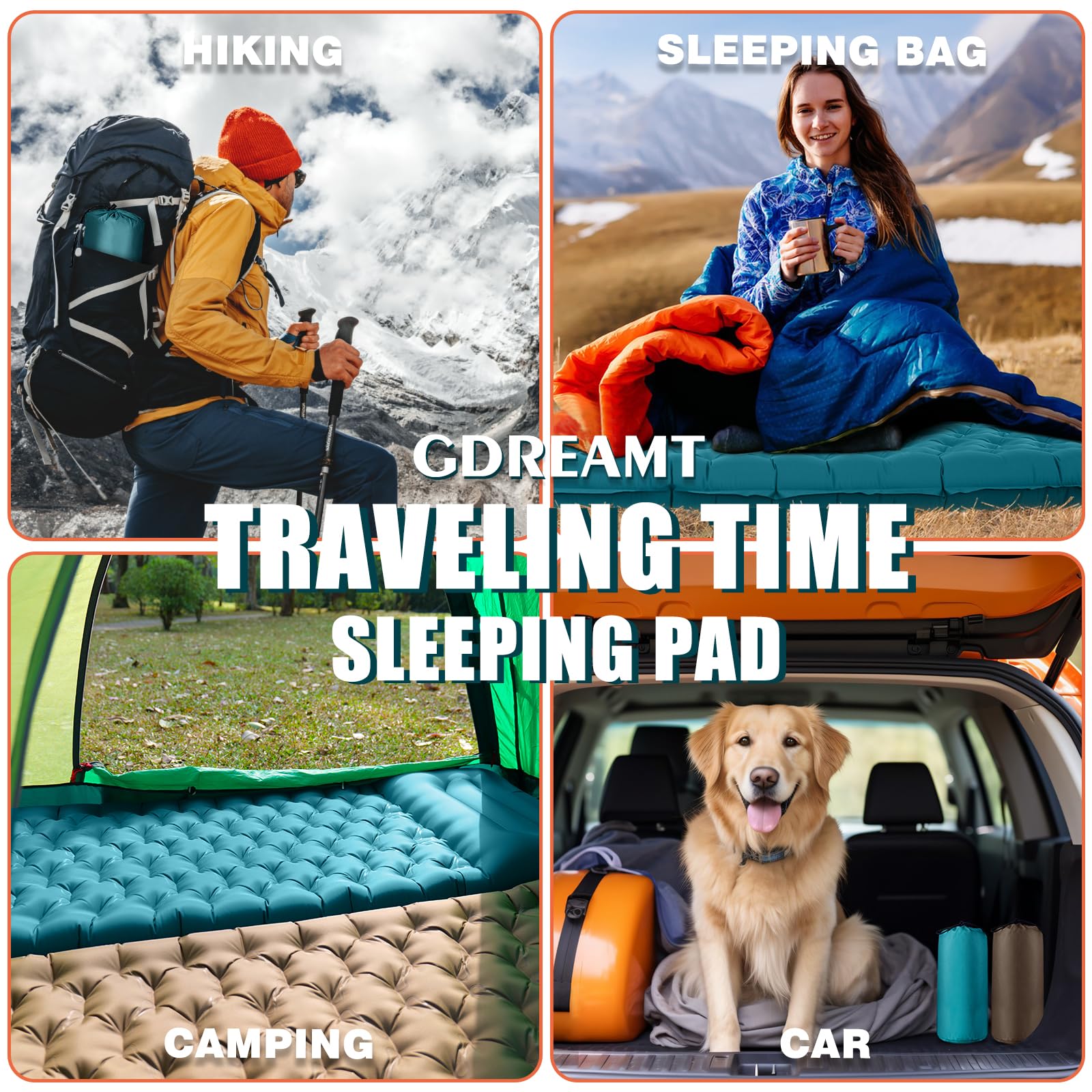 GDREAMT - Almohadilla de dormir inflable para acampar con almohada, grosor extra de 4 pulgadas con bomba integrada, colchón de aire compacto y ultraligero para mochileros, senderismo, tienda de