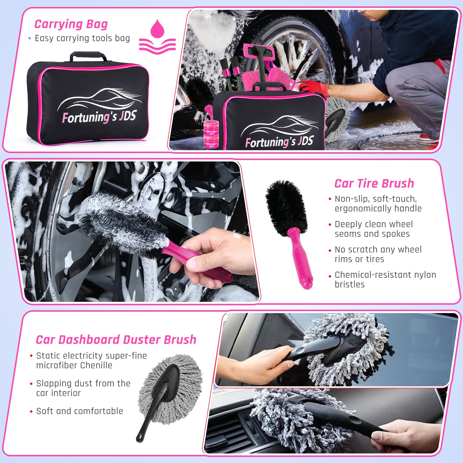Kit de 38 piezas de limpieza de interiores con aspiradora de mano de alta potencia, kit de lavado de autos con juego de cepillos de detalles, kit de detalles interiores de coche, accesorios de coche