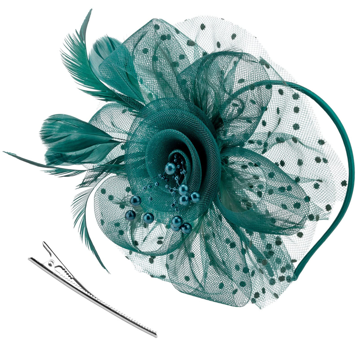 DRESHOW Fascinators Sombrero Tocados De Pinza para El Pelo Cabeza De Mujer Novia para Fiesta Boda Moderno con Pluma Royal Ascot para Niñas y Mujeres