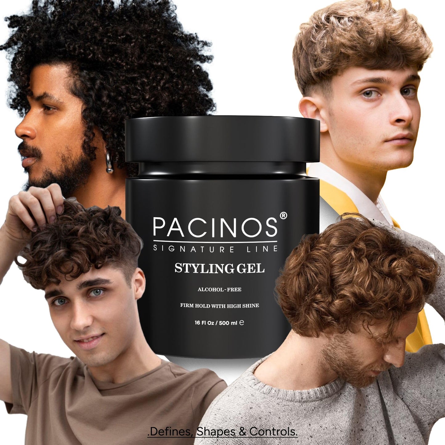 Pacinos Hair Gel for Men - Firm Hold with Flexible Styling - High Shine Wet Look Finish - Easy to Rinse Water Based Formula - No Flakes - Suits All Hair Types - Style Stays in Place All Day - 16 oz