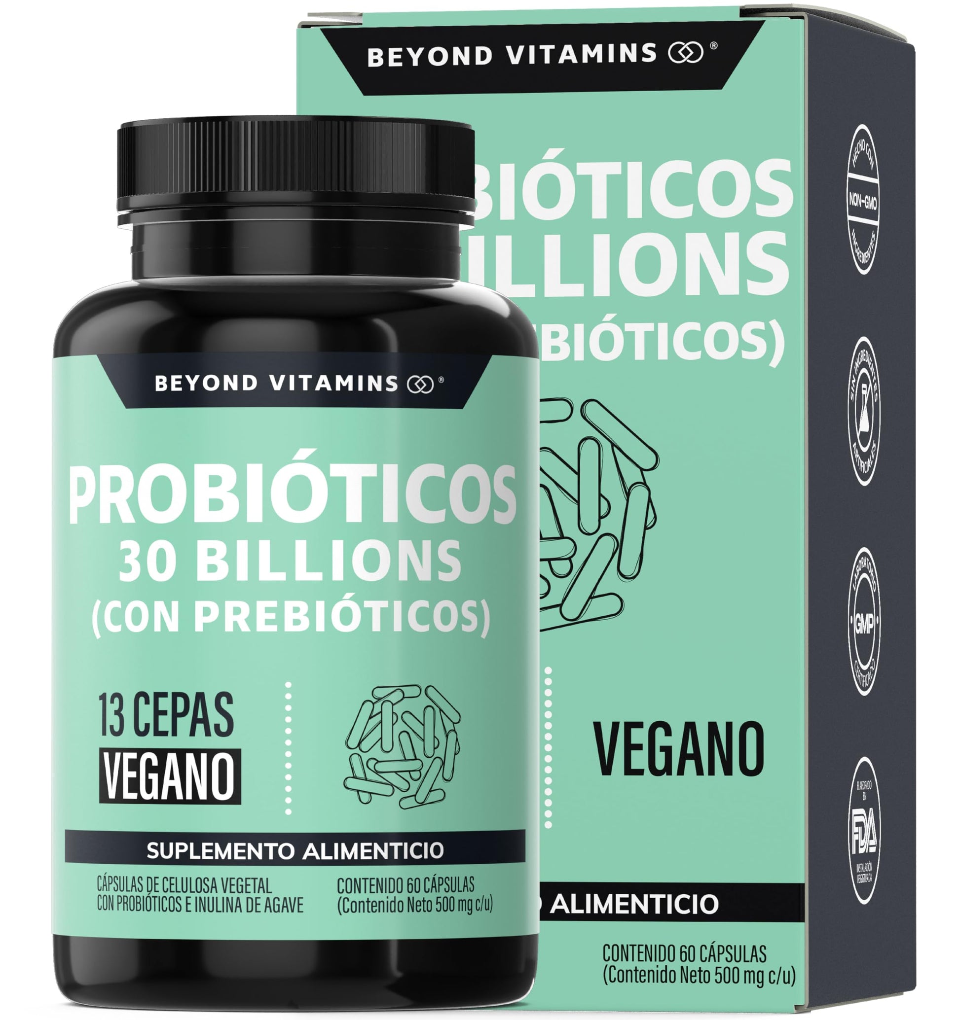Probióticos Vegano 30 Billion UFC + Prebióticos e Inulina de Agave con Tecnología de Microencapsulación para Hombre y Mujer