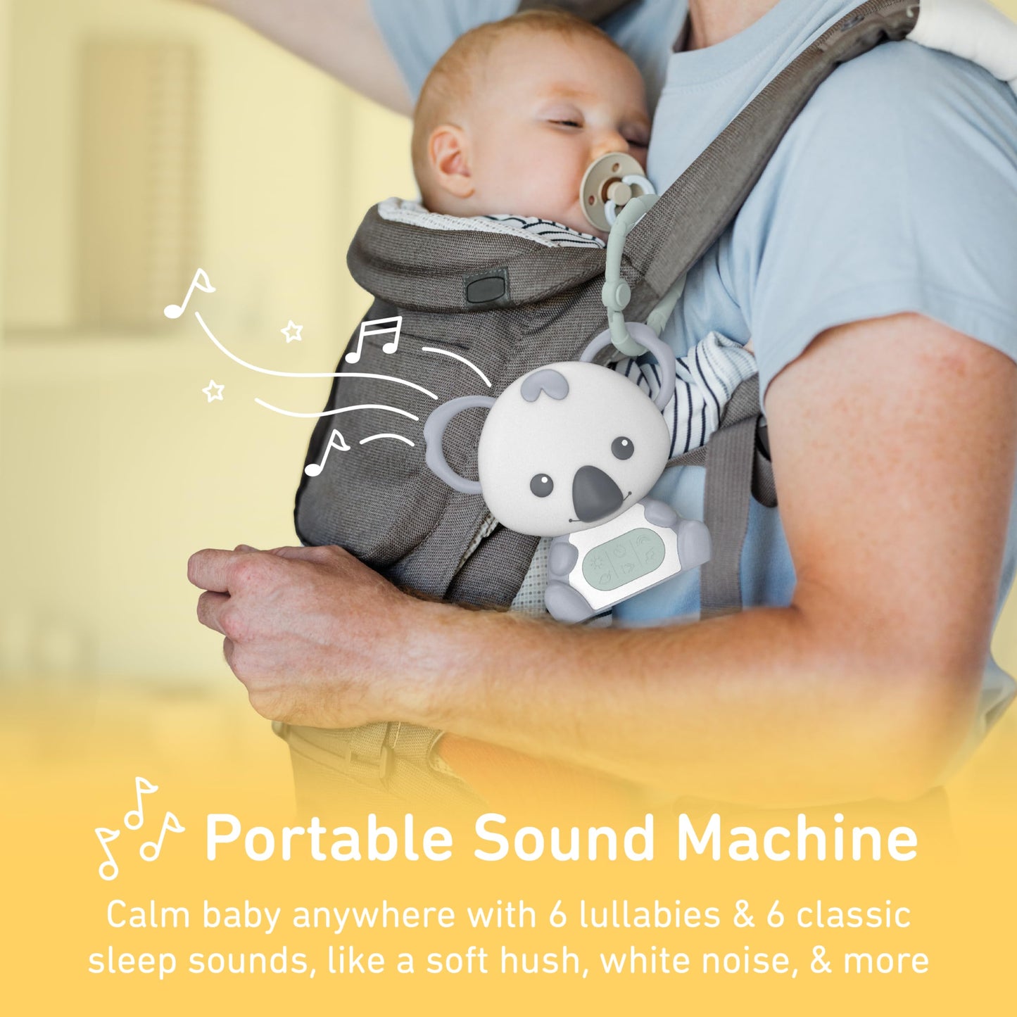 Pure Enrichment® PureBaby® - Máquina de sonido colgante de Koala - Ayuda portátil para dormir de viaje/luz nocturna y anillo colgante desmontable, ruido blanco, silencio, canciones de cuna y más