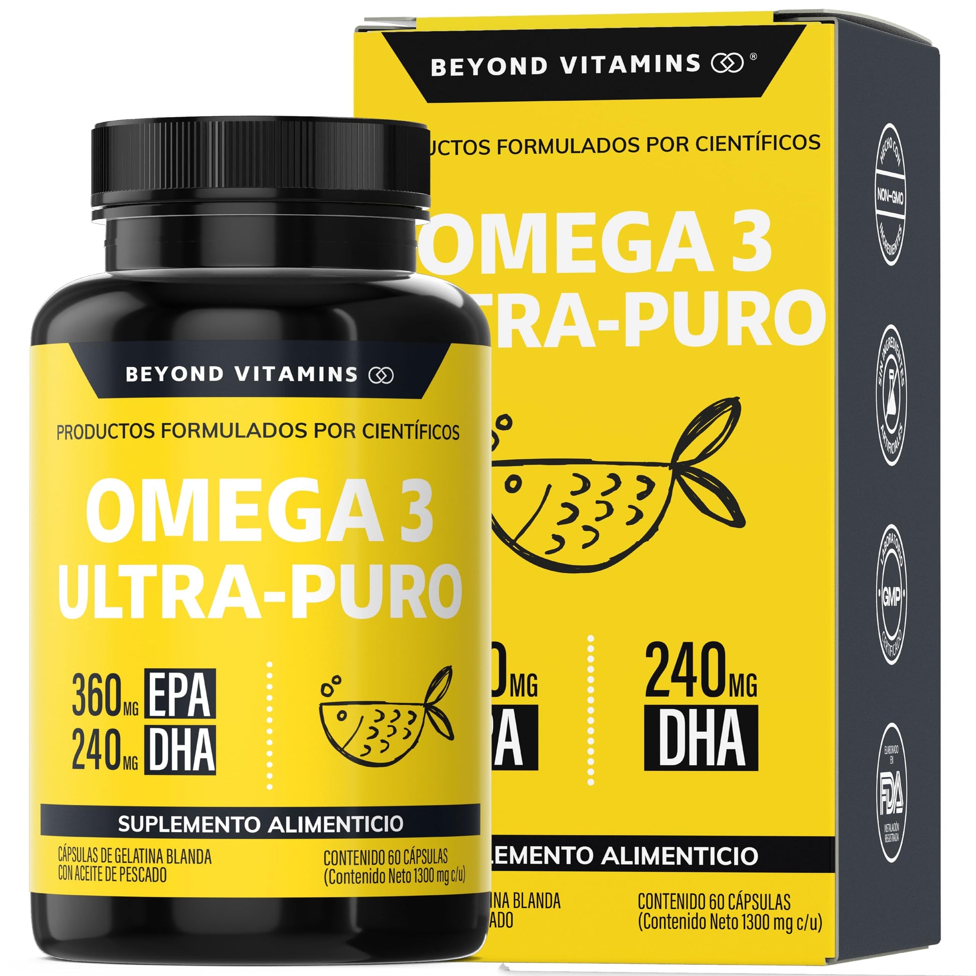 Suplemento Alimenticio Aceite de Pescado Beyond Vitamins Alta Pureza y Concentración 60 Cápsulas